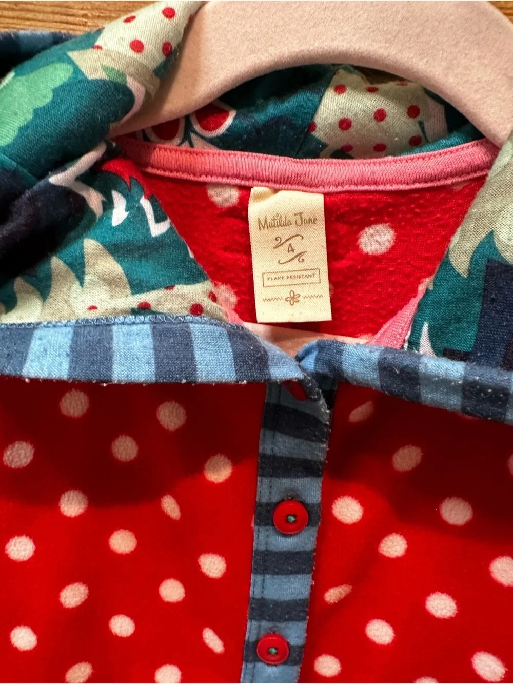 Matilda Jane Bear Hood Children’s Red Polka Dot Pajama Onesie Pajama Outfit